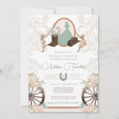 Invitation Fête de mariage floral rose blanc occidental vert  (Devant)