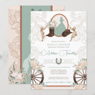 Invitation Fête de mariage floral rose blanc occidental vert 