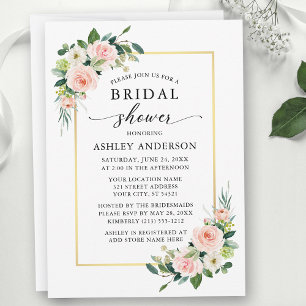 Invitation Fête de mariage floral rose blush aquarelle blanc