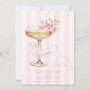 Invitation Fête de mariage floral rose Pétales et Prosecco