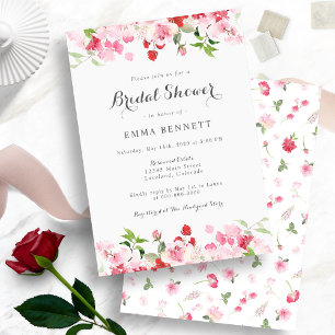 Invitation Fête de mariage floral rose rouge aquarelle