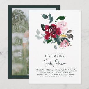 Invitation Fête de mariage Floral Rouge Aquarelle