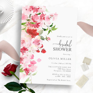 Invitation Fête de mariage Floral Rouge Rose