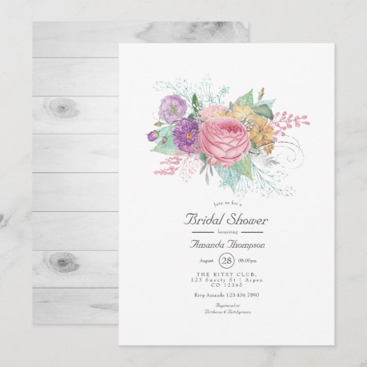 Invitation Fête de mariage floral rustique de printemps (Devant / Derrière)