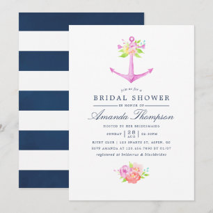 Invitation Fête de mariage floral sur le thème nautique à l'a