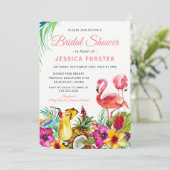Invitation Fête de mariage Floral Tropical Flamingo Plage (Debout devant)