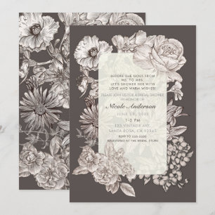 Invitation Fête de mariage Floral Vintage Ivoire et Gris