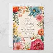 Invitation Fête de mariage florale aquarelle avec code QR (Devant)