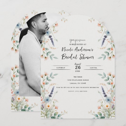 Invitation Fête de Mariage Florale Aquarelle Fleurs Sauvages  (Devant / Derrière)