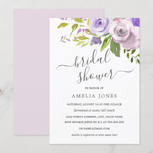 Invitation Fête de mariage florale aquarelle violette