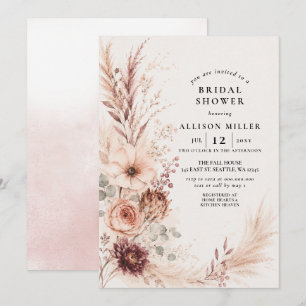 Invitation Fête de Mariage Florale Automnale de Pampas Bourgu