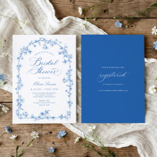 Invitation Fête de Mariage Florale Bleue et Blanche Toile de
