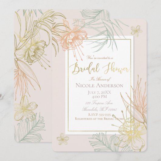 Invitation Fête de Mariage Florale Botanique Tropicale Élégan (Devant / Derrière)