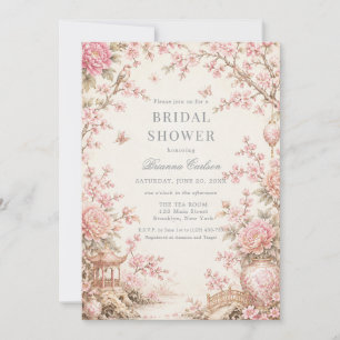 Invitation Fête de mariage florale en chinoiserie rose
