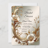 Invitation Fête de mariage florale en or (Devant)