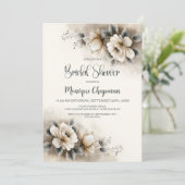 Invitation Fête de Mariage Florale Neutre Rustique (Debout devant)