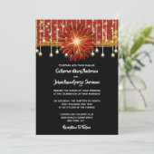 Invitation Fête de mariage florale noire et rouge or (Debout devant)