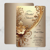 Invitation Fête de Mariage Florale Ornée Dorée (Devant / Derrière)