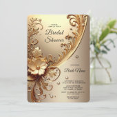 Invitation Fête de Mariage Florale Ornée Dorée (Debout devant)