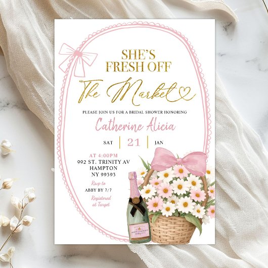 Invitation Fête de mariage florale rose Coquette Daisy Printe
