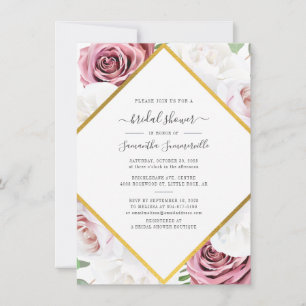 Invitation Fête de mariage florale rose doré botanique géomét