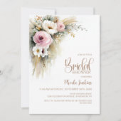 Invitation Fête de Mariage Florale Rose et Blanche Rustique (Devant)