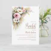 Invitation Fête de Mariage Florale Rose et Blanche Rustique (Debout devant)