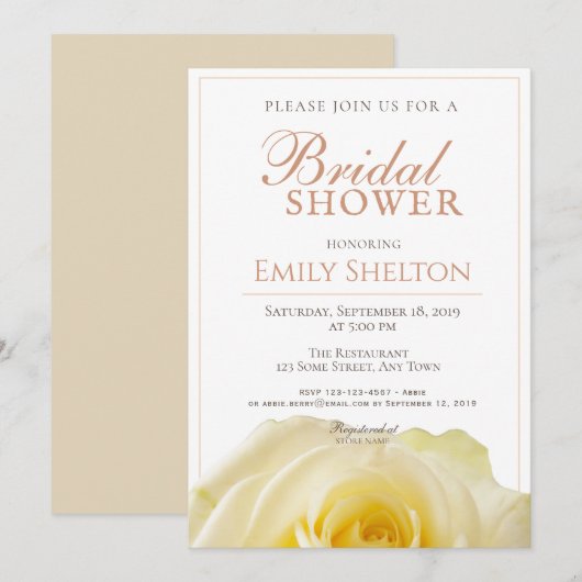Invitation Fête de Mariage Florale Rose Jaune Moderne (Devant / Derrière)