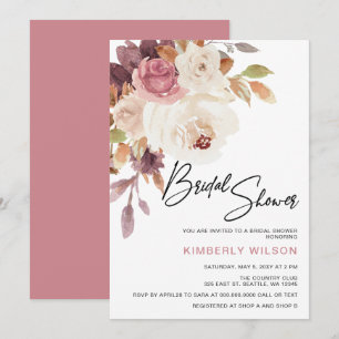 Invitation Fête de Mariage Florale Rose Poussiéreuse d'Automn