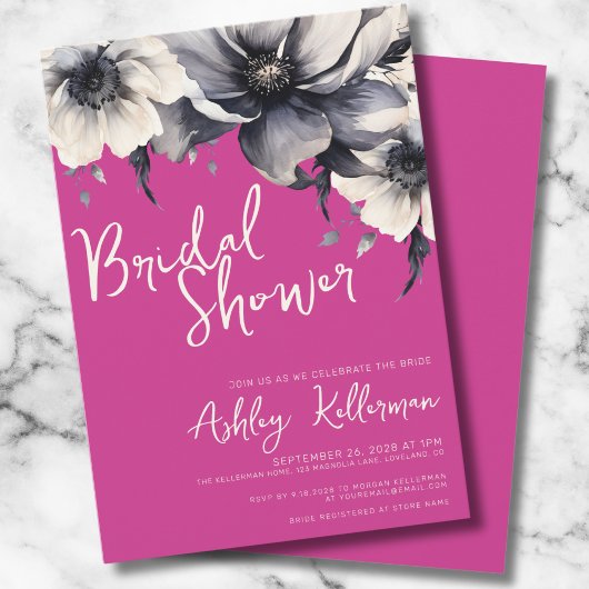 Invitation Fête de mariage florale rose vif
