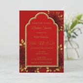 Invitation Fête de Mariage Florale Rouge et Or (Debout devant)