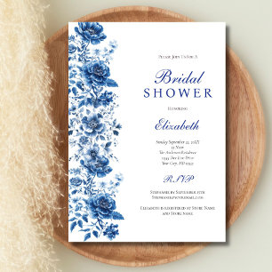 Invitation Fête de mariage Florale Toile Bleu Blanc Botanique
