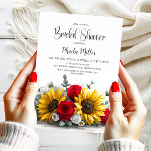 Invitation Fête de Mariage Florale Tournesol Rustique et Rose