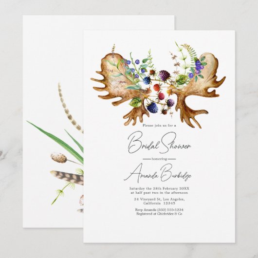 Invitation Fête de mariage forestière rustique aquarelle (Devant / Derrière)