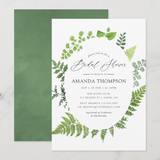 Invitation Fête de mariage forestière verdoyante (Devant / Derrière)