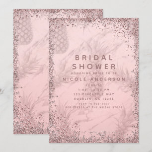 Invitation Fête de mariage Glitter Ananas Or Rose Pâle