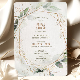 Invitation Fête de mariage Gold & Green Géométrique