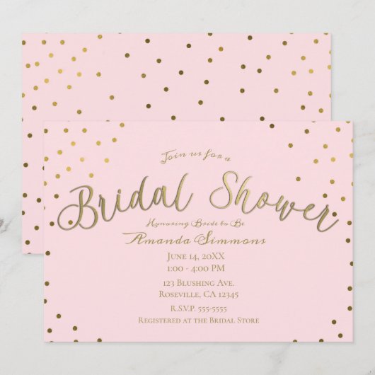 Invitation Fête de mariage Gold & Pink Blush Modern Glam (Devant / Derrière)