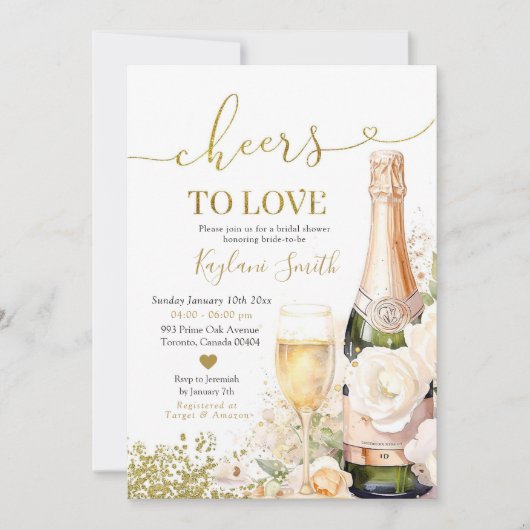 Invitation Fête de mariage Gold Wine Cheers to Love (Devant)
