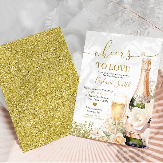 Invitation Fête de mariage Gold Wine Cheers to Love