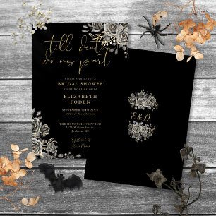Invitation Fête de mariage gothique floral noir et or avec ro