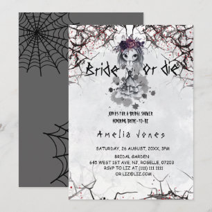 Invitation Fête de mariage Halloween gothique floral fille mi