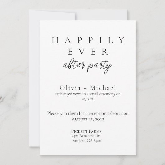 Invitation Fête de Mariage "Happily Ever After" Cérémonie Int (Devant)