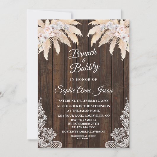Invitation Fête de mariage herbe des Pampas Orchidée Blanche (Devant)