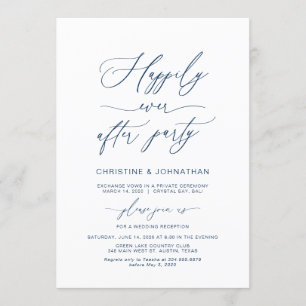Invitation Fête de Mariage Heureux, Bleu Marine, Fugue Amoure