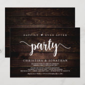 Invitation Fête de Mariage heureux, Bois rustique, Fugue (Devant / Derrière)