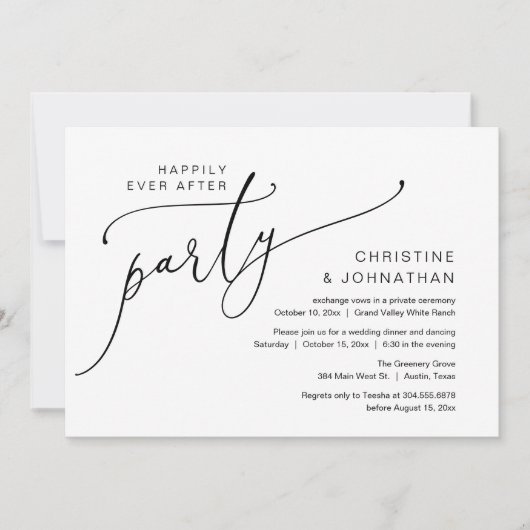 Invitation Fête de Mariage Heureux, Dîner de Mariage Intime D (Devant)