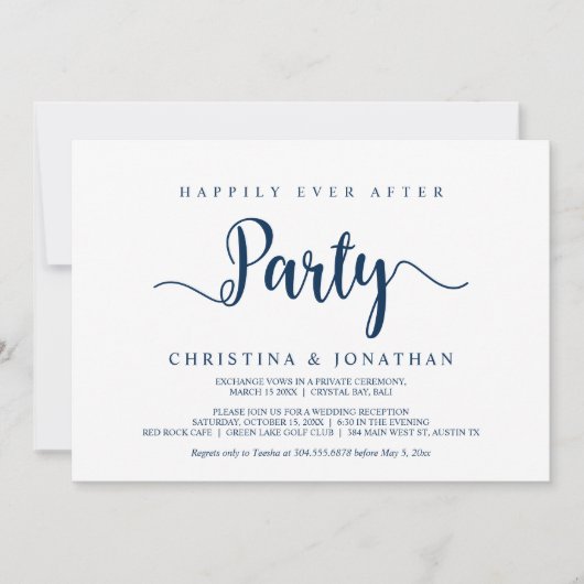 Invitation Fête de Mariage heureux pour toujours, Bleu marine (Devant)