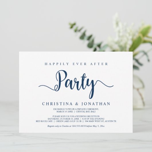 Invitation Fête de Mariage heureux pour toujours, Bleu marine (Debout devant)