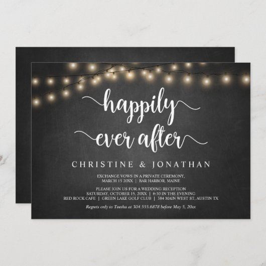 Invitation Fête de Mariage Heureux Pour Toujours, Guirlande L (Devant / Derrière)